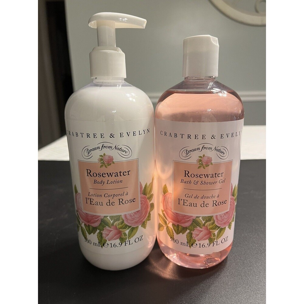 Crabtree & Evelyn ROSEWATER Bath Shower Gel & Body Lotion 16.9oz Discontinued